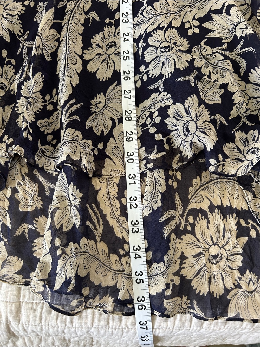 Ralph Lauren Vtg navy beige boho western country floral pull on midi skirt 10 L - Picture 12 of 13
